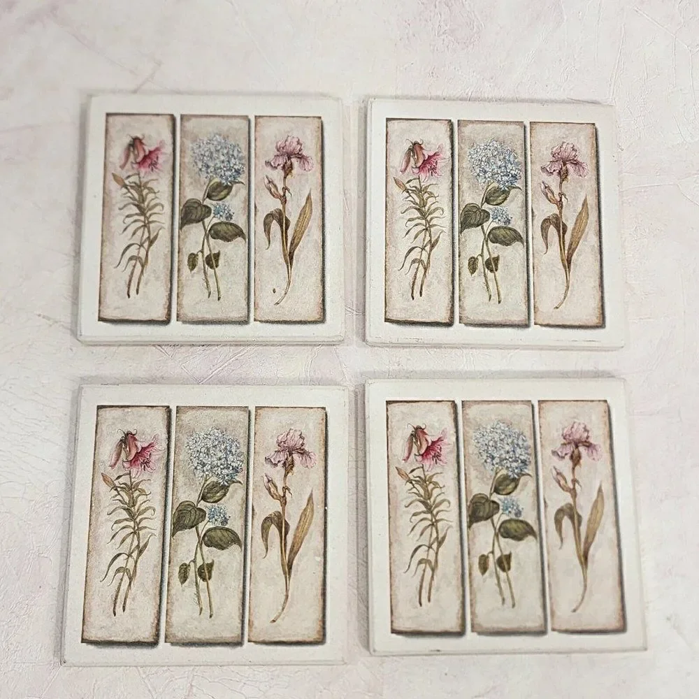Vintage Flower Themed Coasters Spring Decor Cork Backed